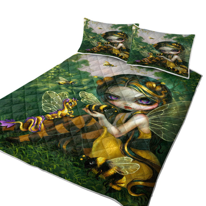 Quilt with Bumblebee Dragonling and Bee Fairy
