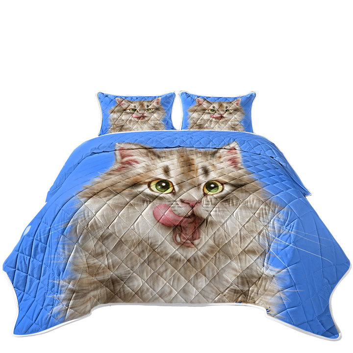 Quilt with Cats Cute and Funny Art Hungry Furry Kitten