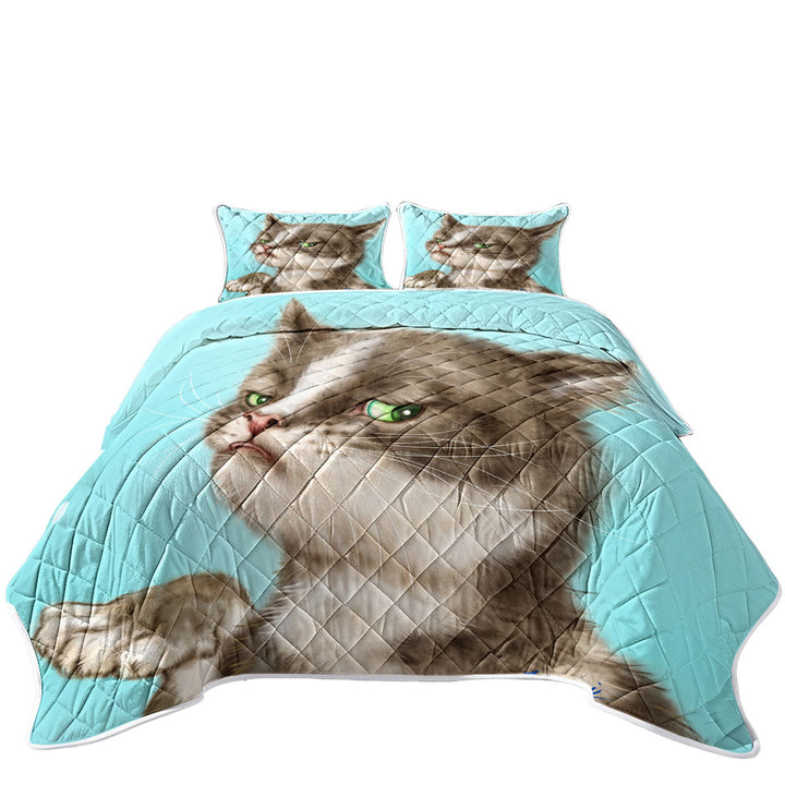 Quilt with Cats Cute and Funny Faces Unsatisfied Kitten