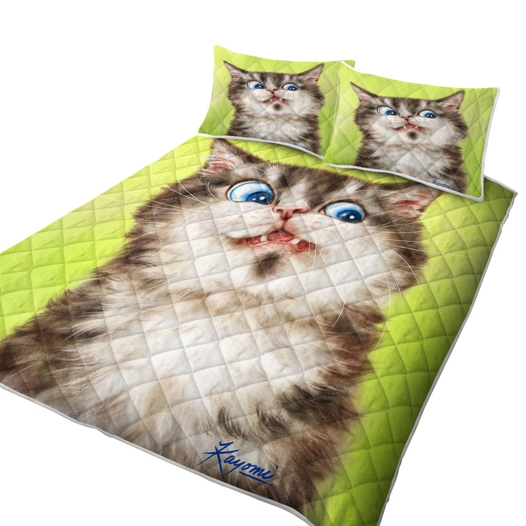 Quilt with Cats Cute and Funny Faces the Flinching Kitten