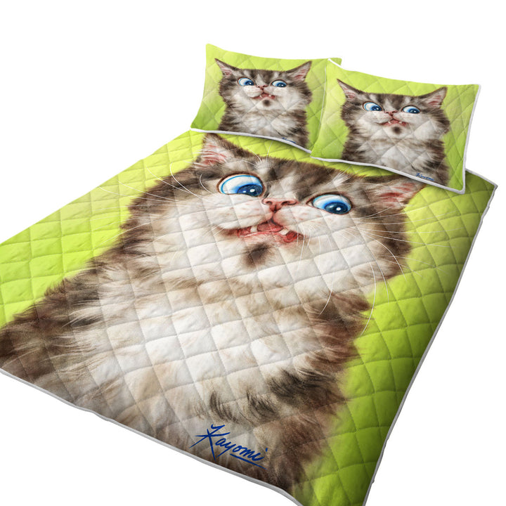 Quilt with Cats Cute and Funny Faces the Flinching Kitten
