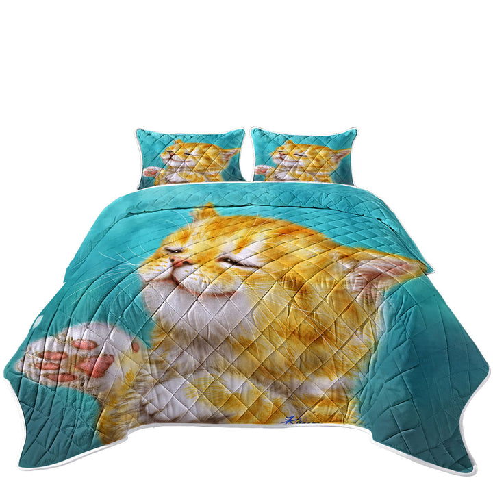 Quilt with Cats Prints for Kids Chilling Ginger Kitten