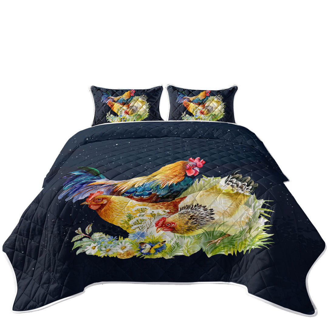 Quilt with Chickens over Night Skies