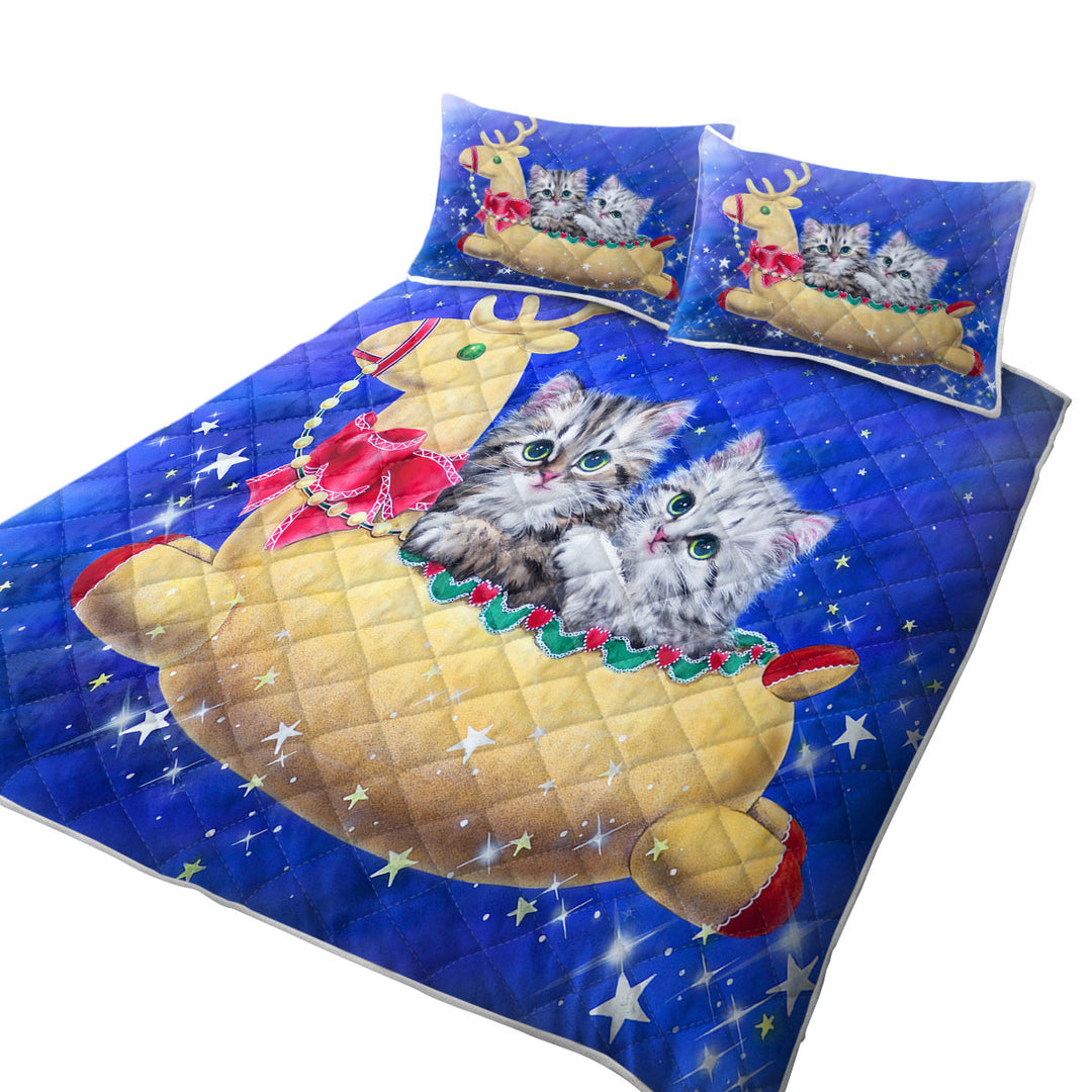 Quilt with Christmas Design Reindeer Ride Kitty Cats