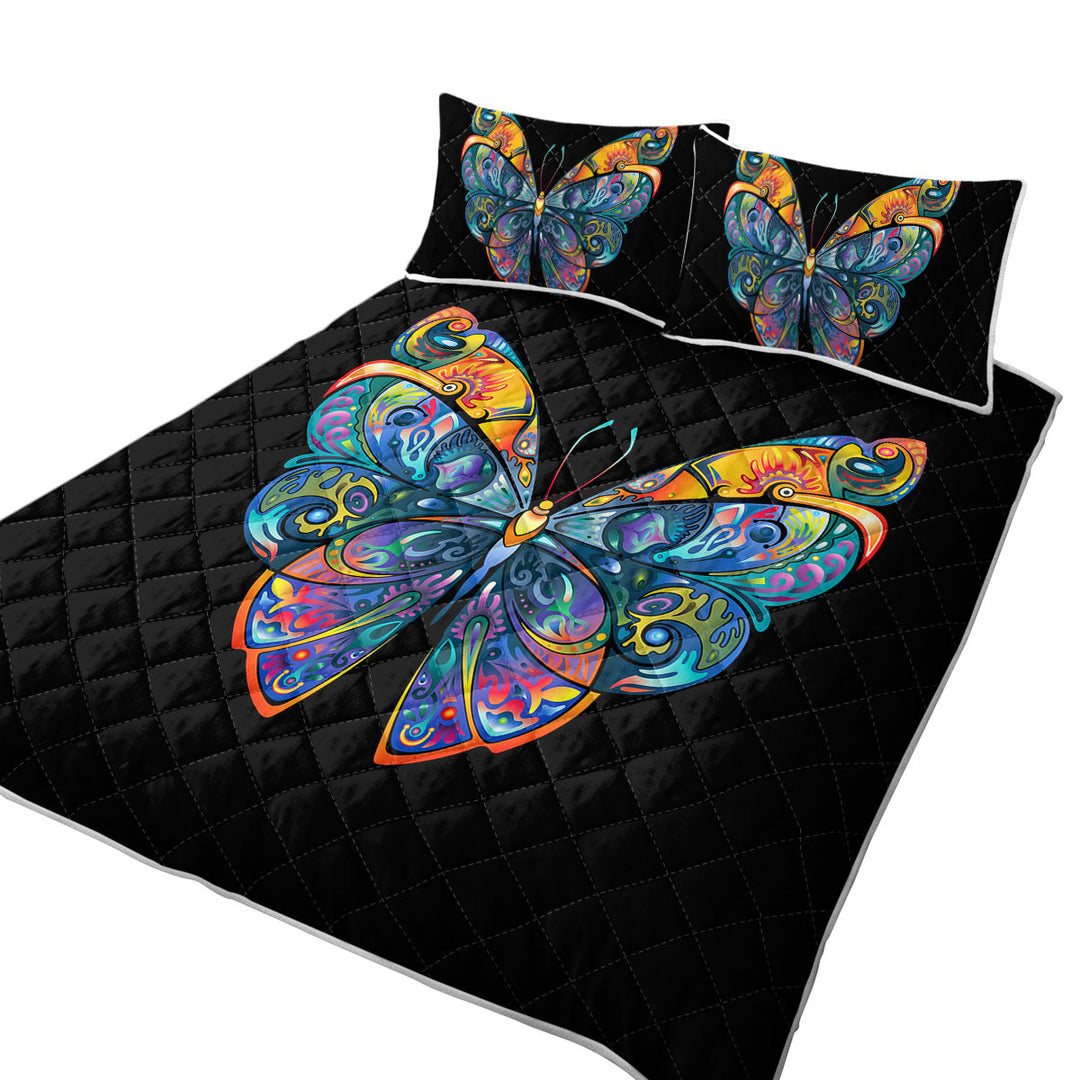 Quilt with Colorful Butterfly over Black