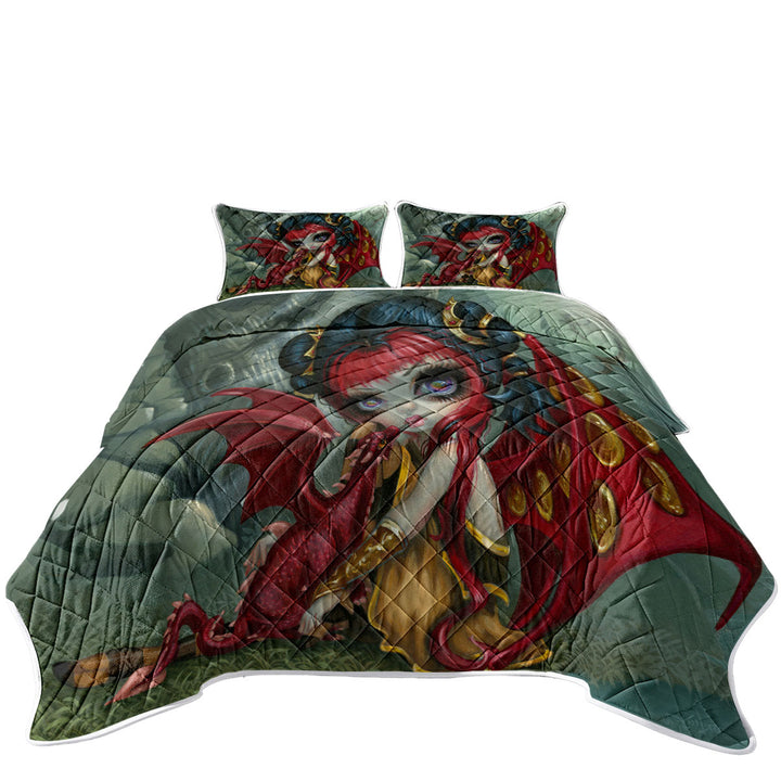 Quilt with Cool Fantasy Dragon Fairy and Amber Dragonling