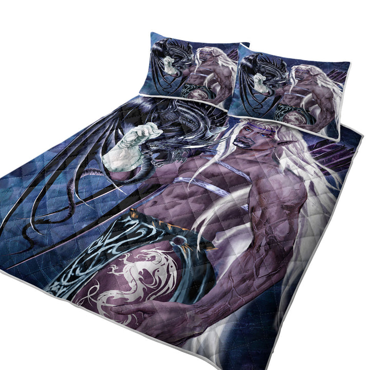 Quilt with Cool Fantasy Drawings Dragons Worn the Master