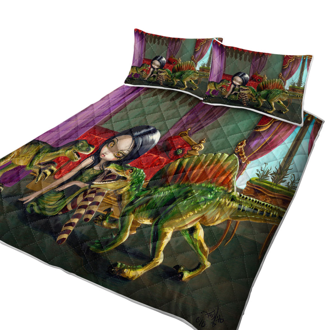 Quilt with Cool Girl and Dinosaur Friends
