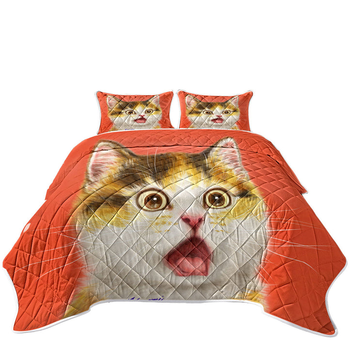 Quilt with Cool Surprised Cute Kitten Cat