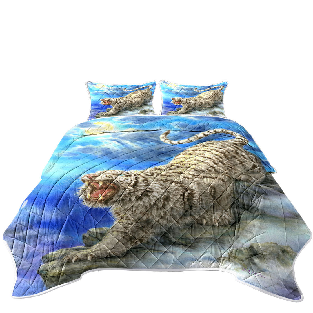 Quilt with Cool Wildlife Animal Art Roaring White Tiger