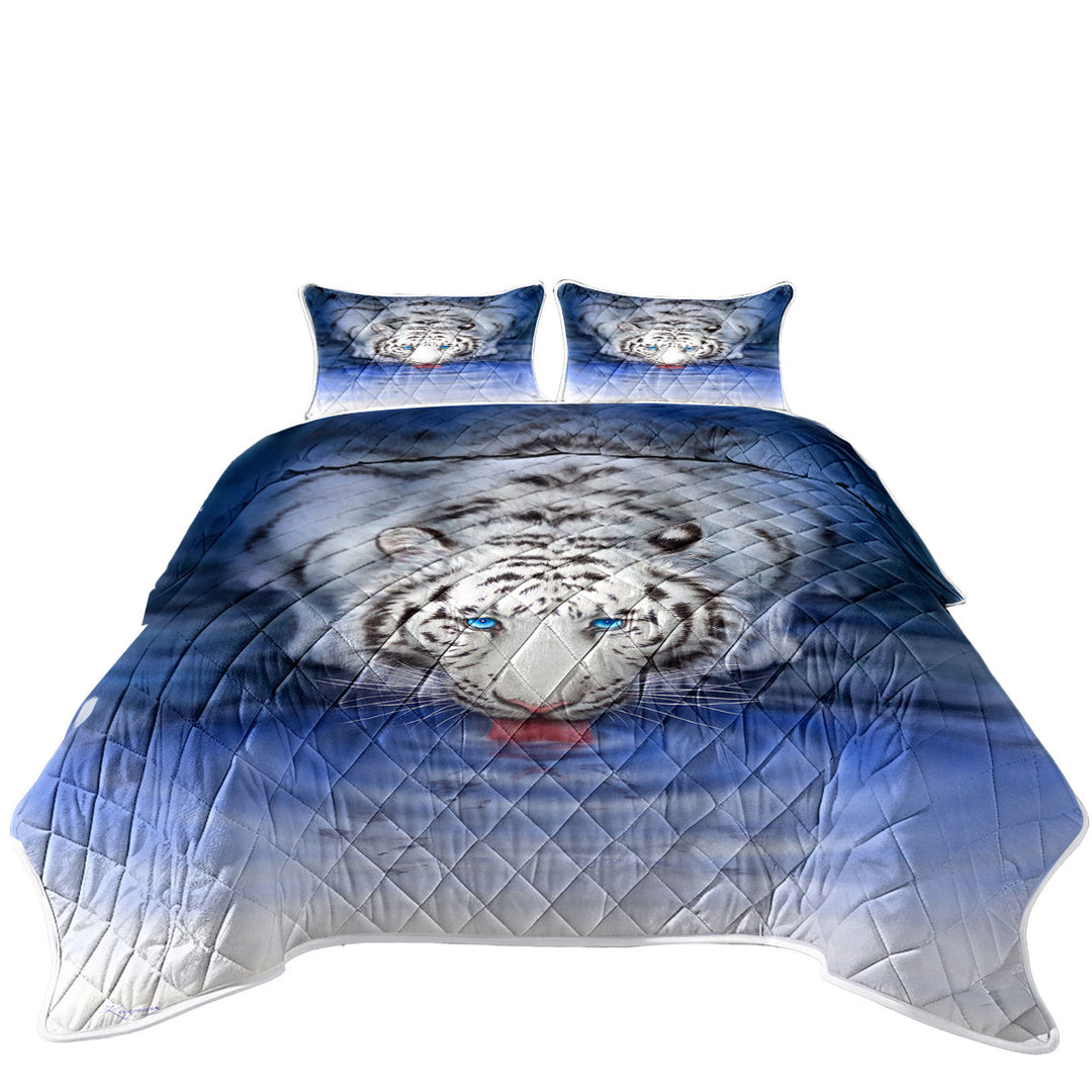 Quilt with Cool Wildlife Animal Art White Tiger Oasis