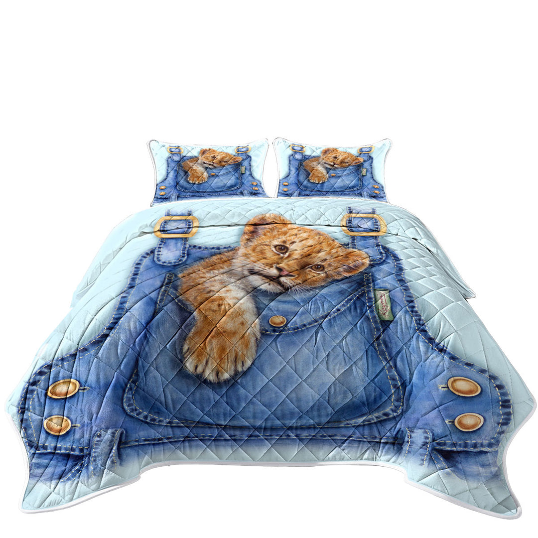 Quilt with Cute Animal Art Lion Cub Overall Pocket
