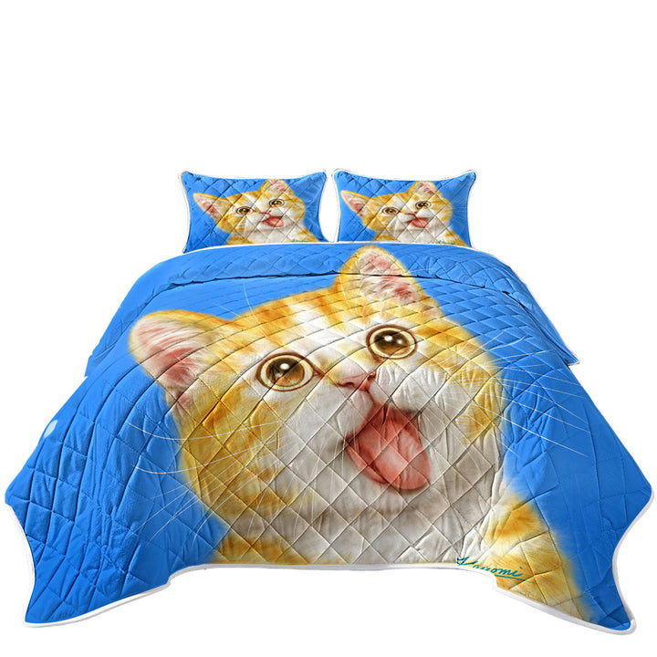 Quilt with Cute Art for Kids Happy Kitty Cat