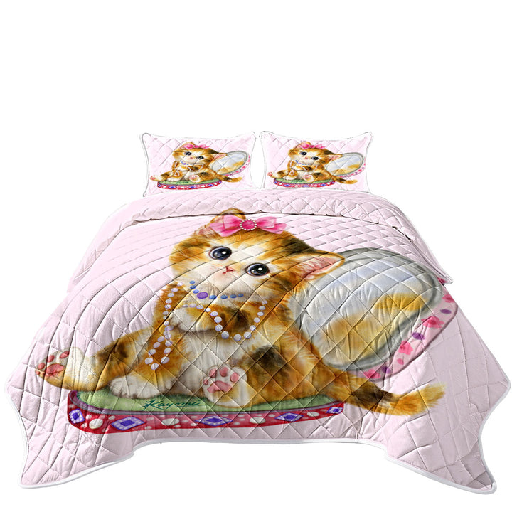 Quilt with Cute Cat Drawings Ginger Tabby Girl Kitten