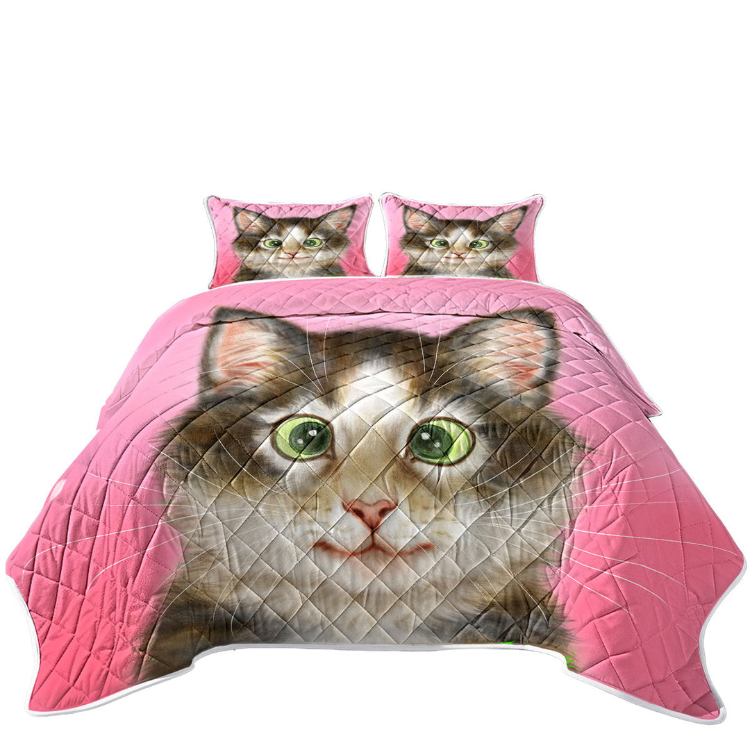 Quilt with Cute Cats Drawings Sweet Black Brown Kitten