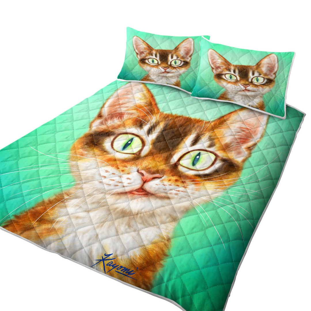 Quilt with Cute Painted Cat Handsome Ginger Kitten