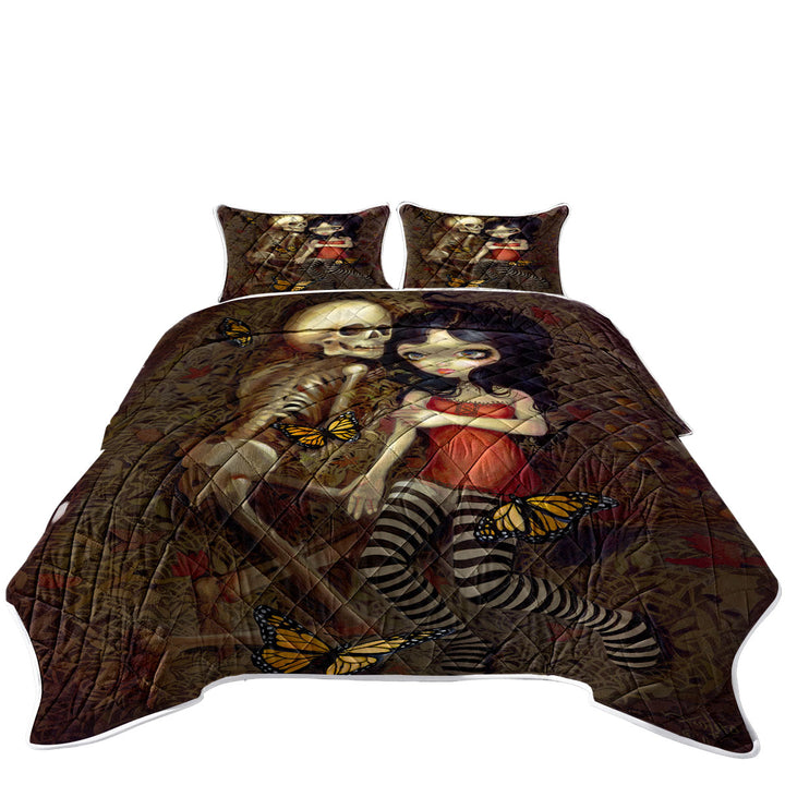 Quilt with Dark Art I_m Almost With You Girl and Skeleton