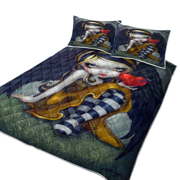 Quilt with Dark Valentine_s Day Art Heart of Nails Raven Angel