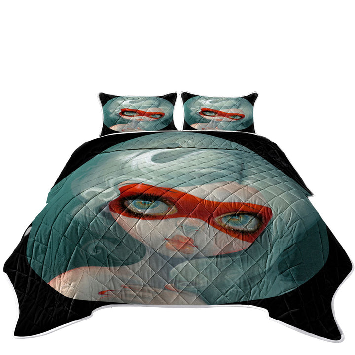 Quilt with Darling Girl Wearing Red Masquerade Mask
