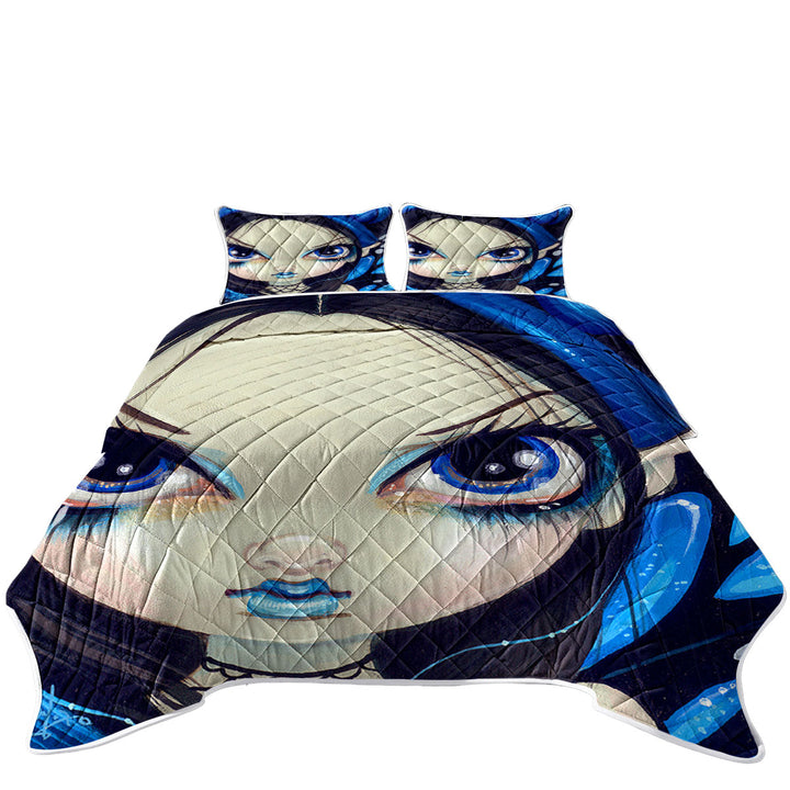 Quilt with Faces of Faery _12 Blue Goth Girl