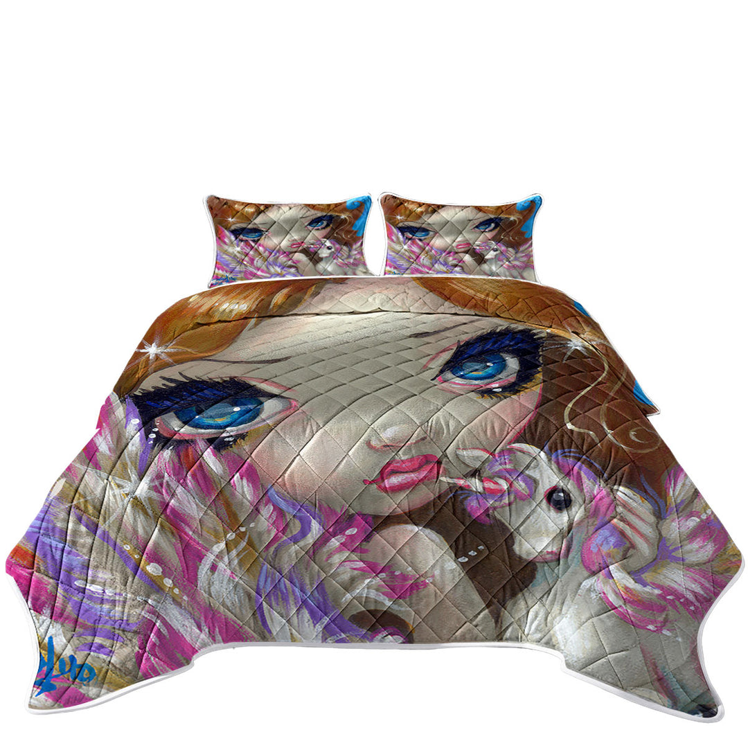 Quilt with Faces of Faery _136 Purplish Girl and Unicorn