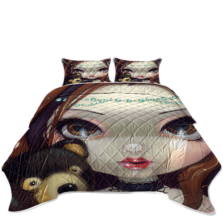 Quilt with Faces of Faery _69 Princess Girl with Teddy Bear
