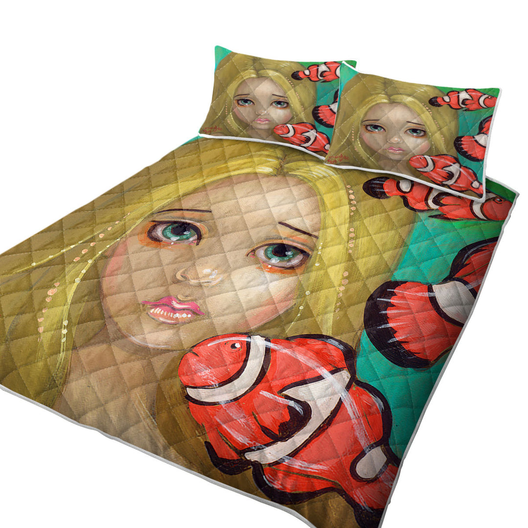 Quilt with Faces of Faery _8 Girl and Clownfish