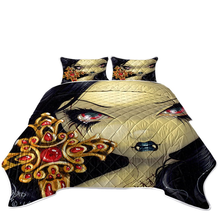 Quilt with Faces of Faery _91 Beautiful Goth Girl with Cross