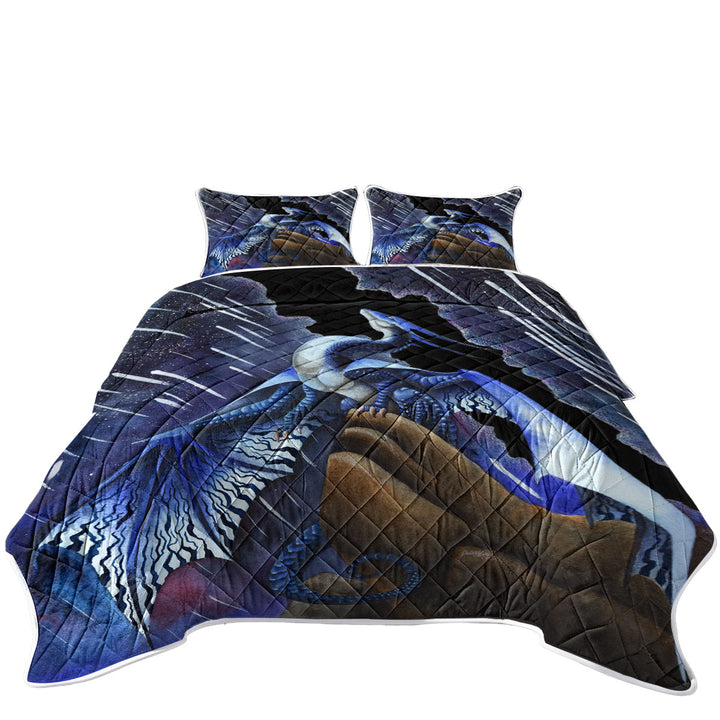 Quilt with Falling Stars Blue Purple Dragon