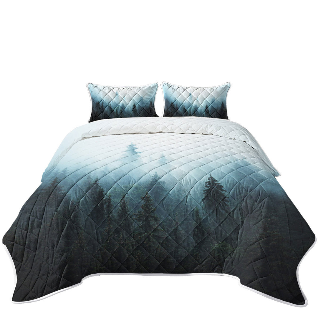 Quilt with Foggy Pine Forest