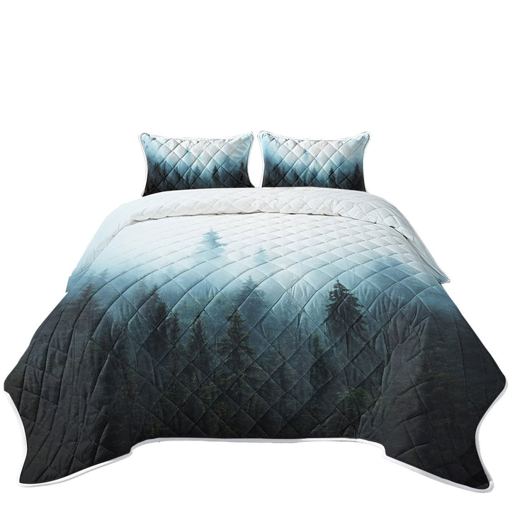 Quilt with Foggy Pine Forest
