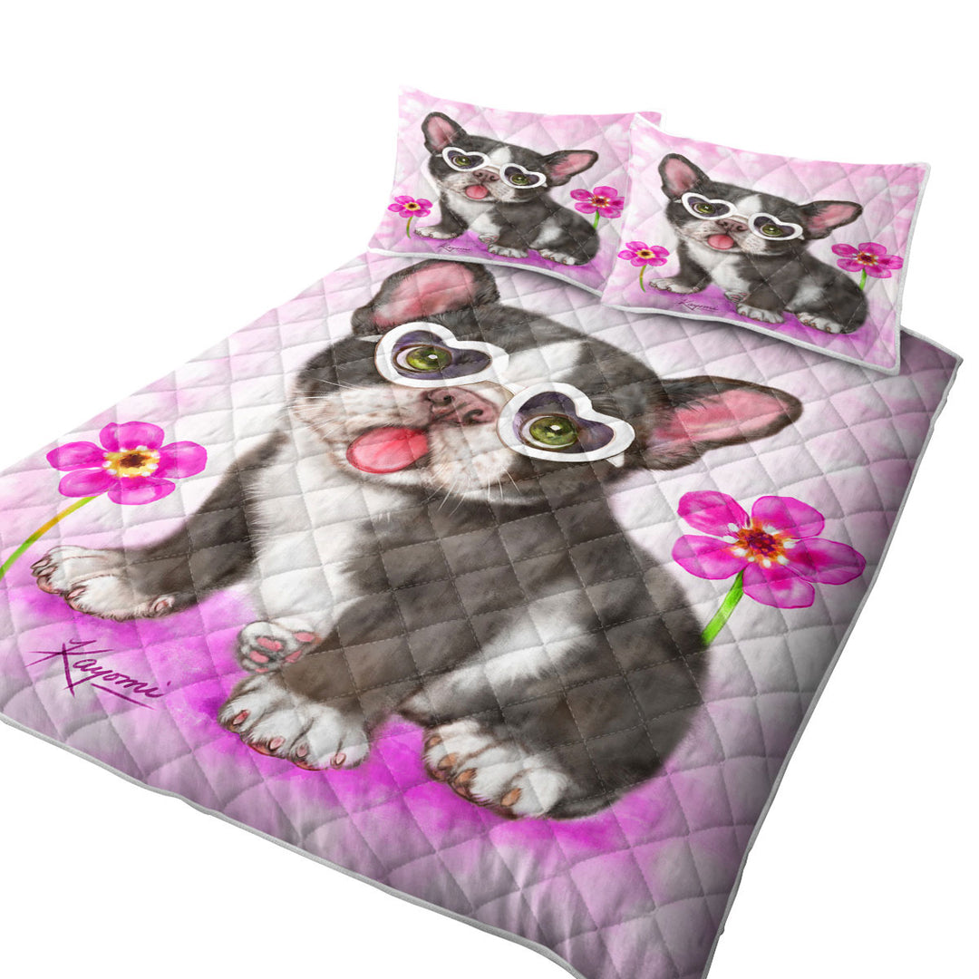 Quilt with Girly Dog Design Cute French Bulldog Puppy
