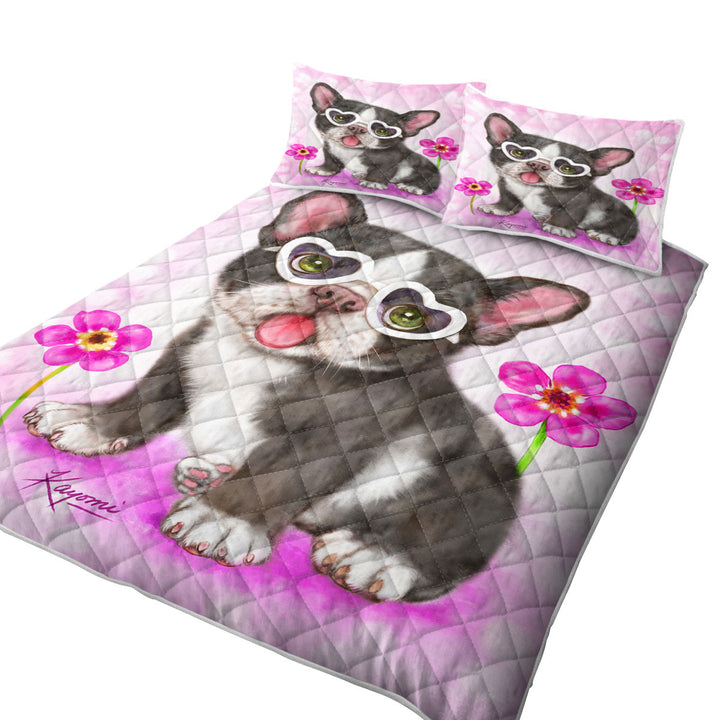 Quilt with Girly Dog Design Cute French Bulldog Puppy