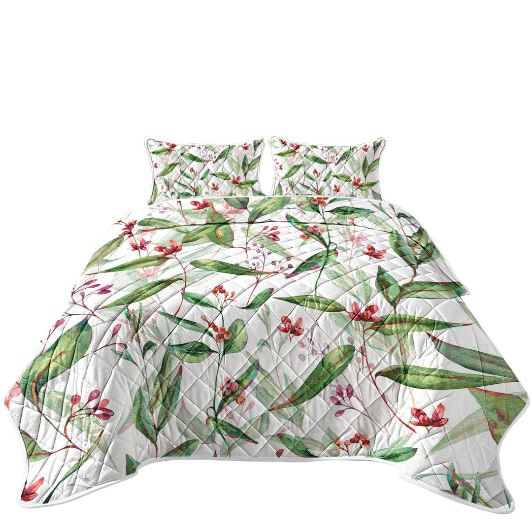 Quilt with Green Leaves and Berries