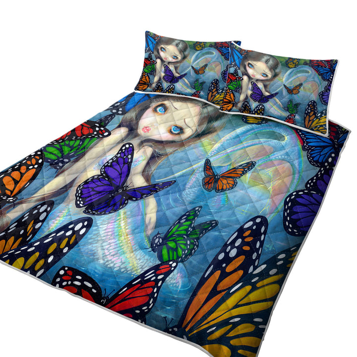 Quilt with Halcyon Beautiful Mermaid and Butterflies