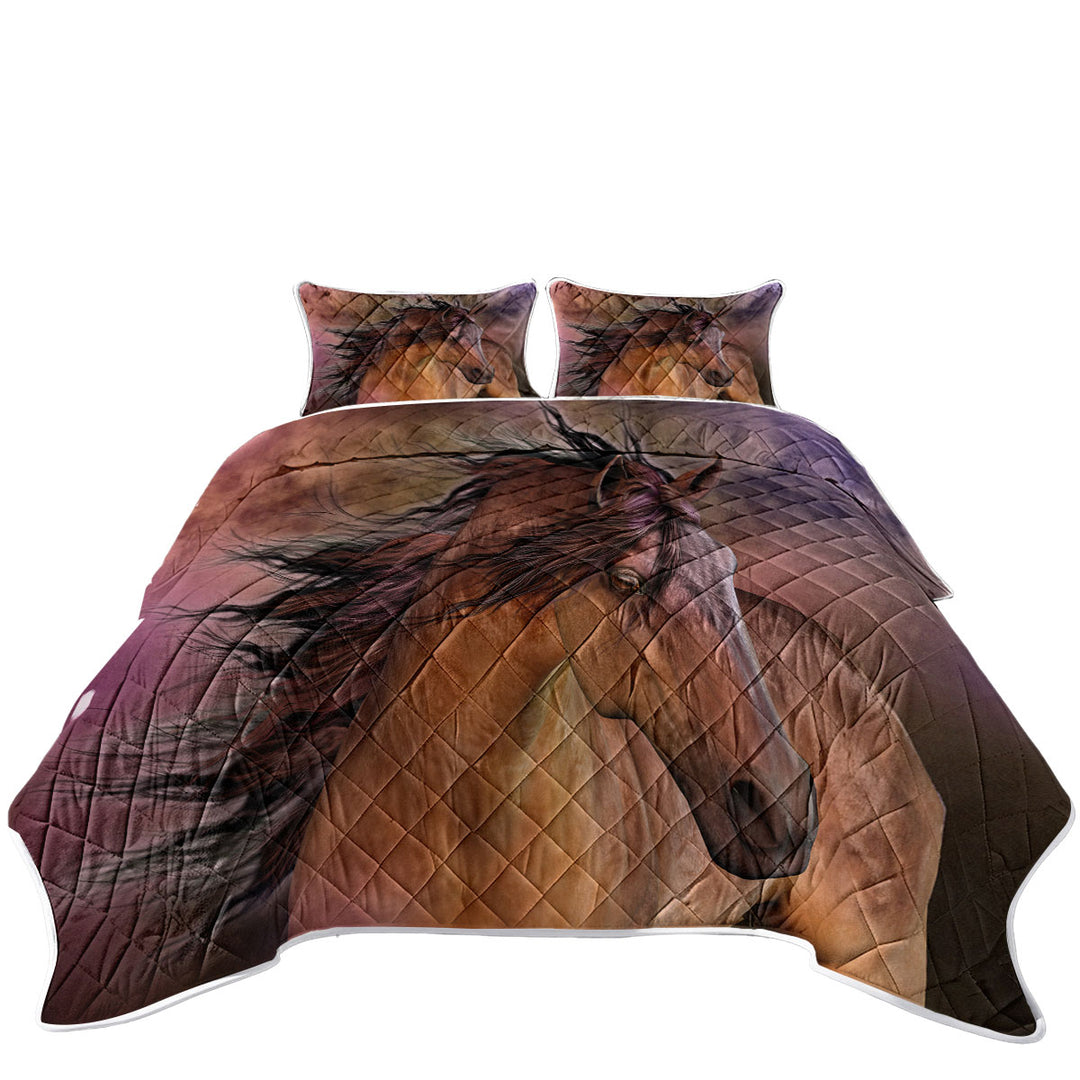 Quilt with Horses Art Beautiful Brown Horse