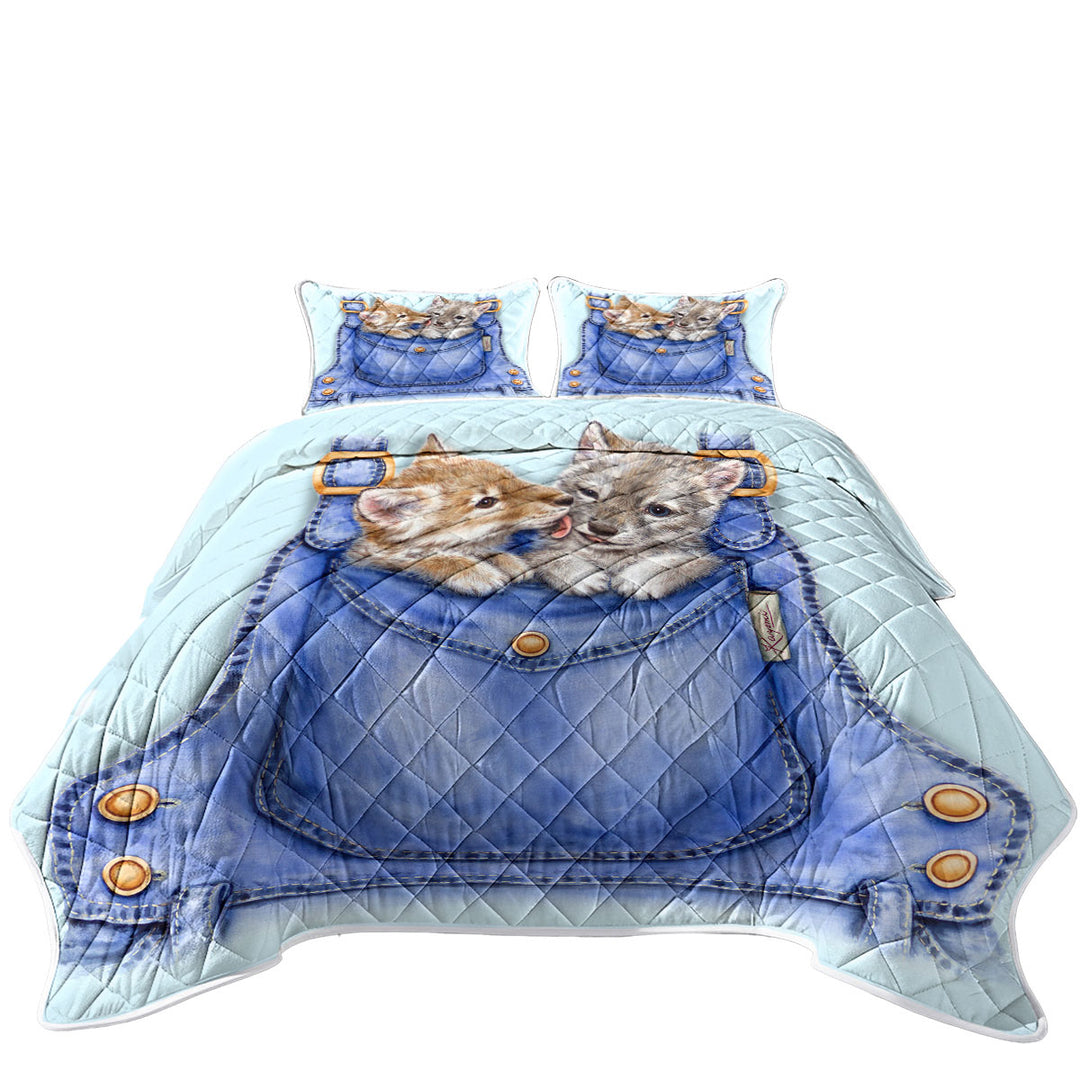 Quilt with Kids Cute Animals Wolf Cubs Overall