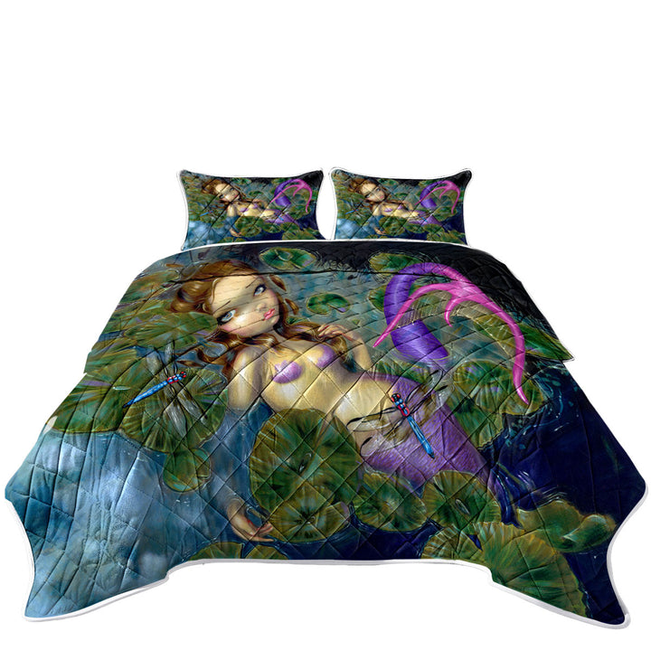 Quilt with Lily Pads Dragonflies Pond Dragonfly Mermaid
