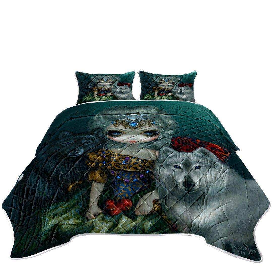 Quilt with Loup Garou Beautiful Priestess Maiden and Wolves