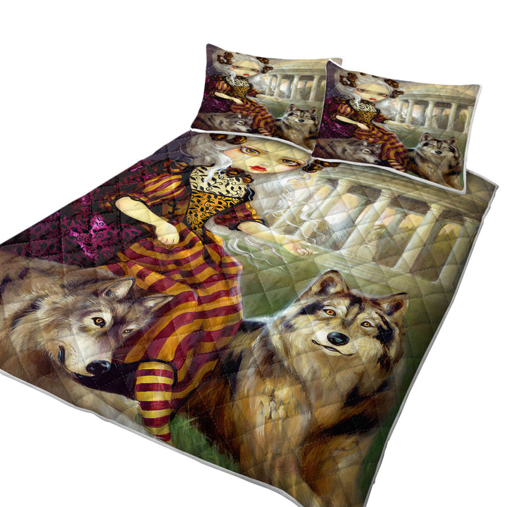Quilt with Loup Garou the Temple Beautiful Maiden and Wolves