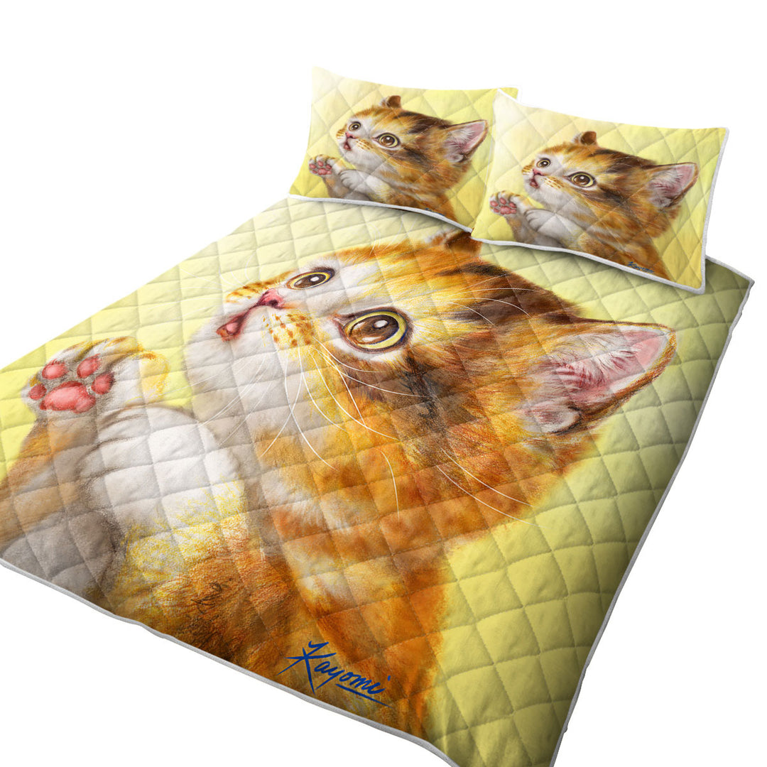 Quilt with Lovely Cats Painting Curious Kitten