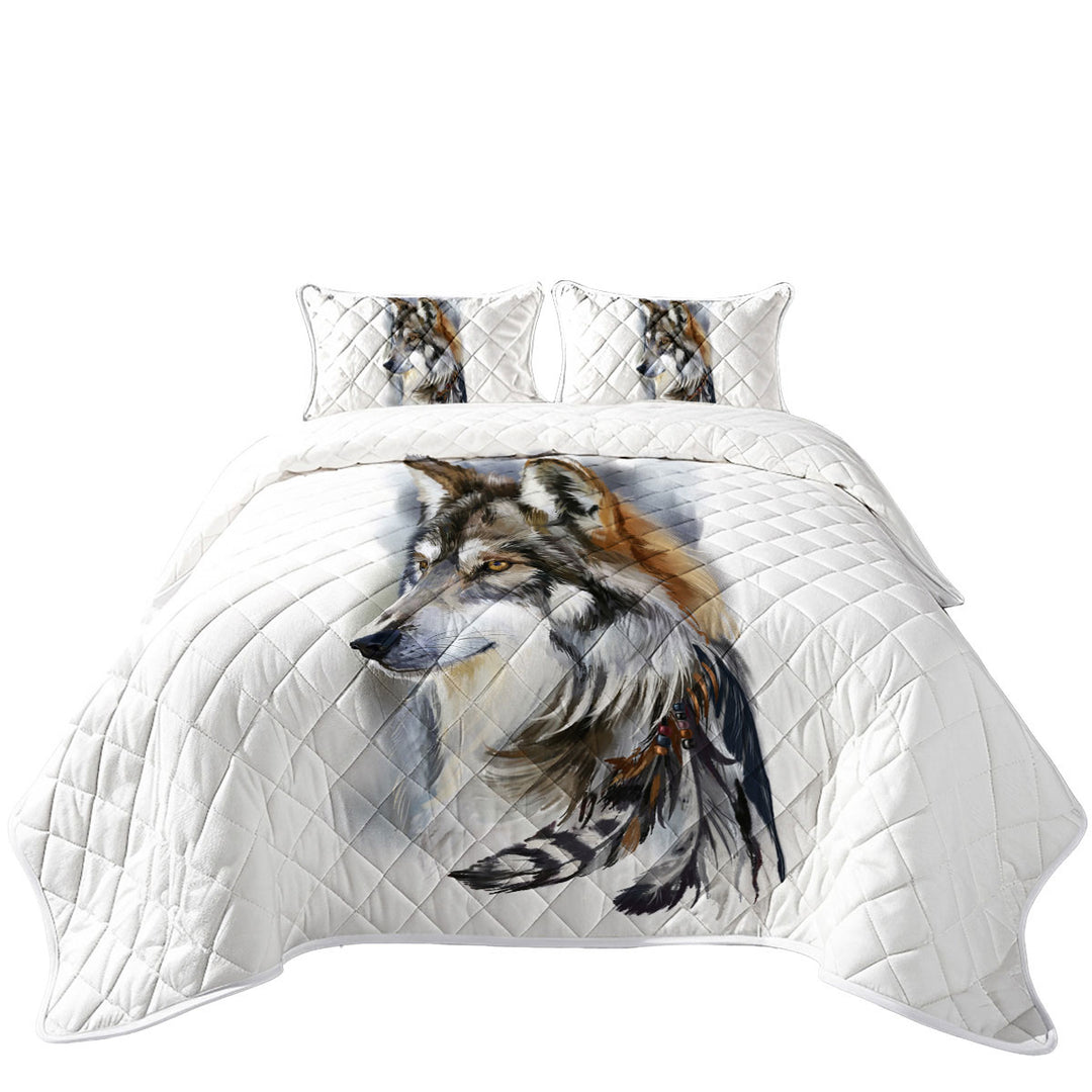 Quilt with Magnificent Art Native American Wolf