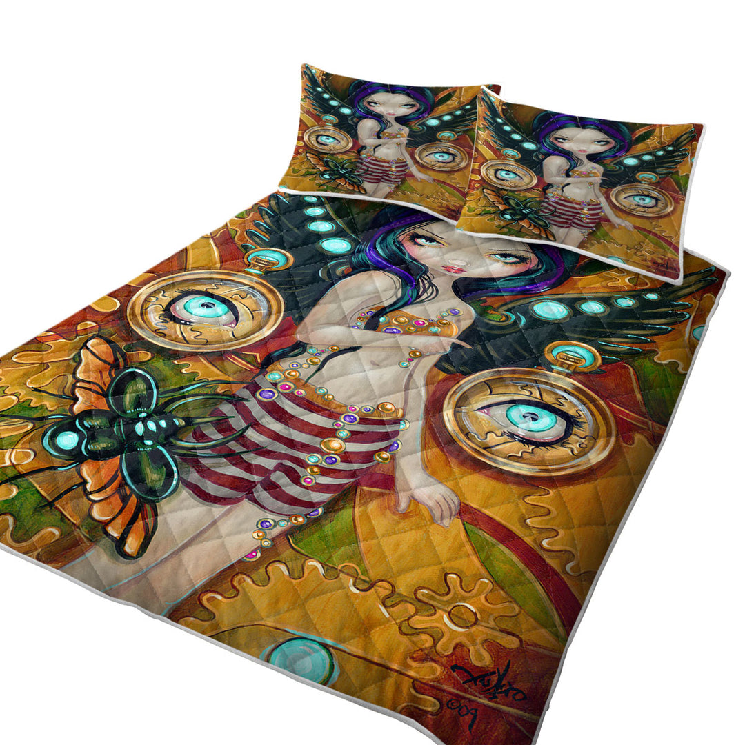 Quilt with Mechanical Angel Steampunk Glowing Eyes Girl