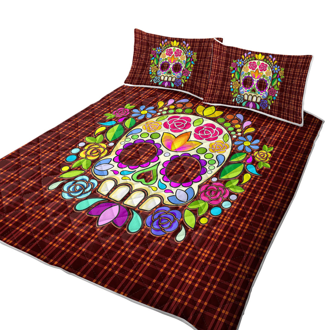 Quilt with Mexican Sugar Skull over Gingham