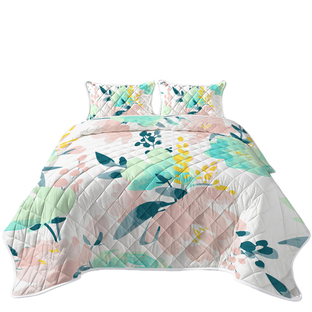 Quilt with Modest Drawing Soft Colored Flowers