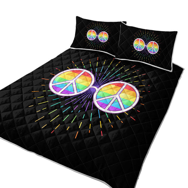 Quilt with Multi Colored Retro Peace Glasses