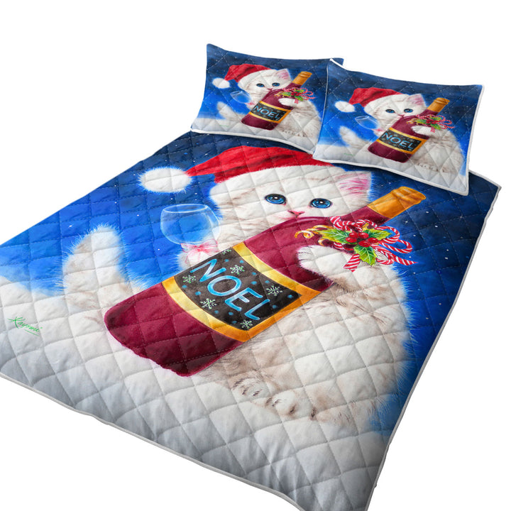 Quilt with Noel Wine White Kitten Ready for Christmas