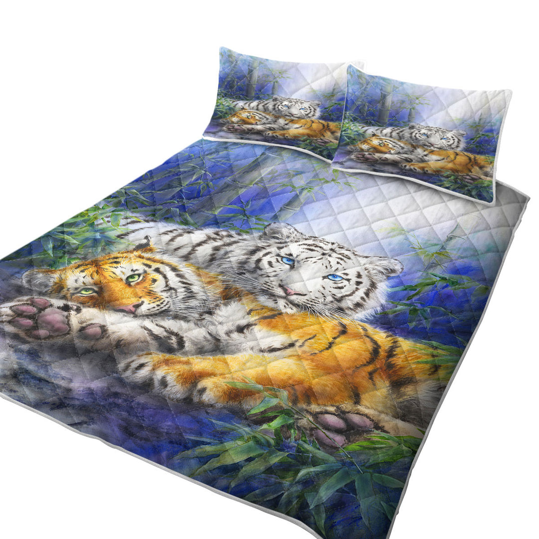 Quilt with Painted Art Orange and White Tigers