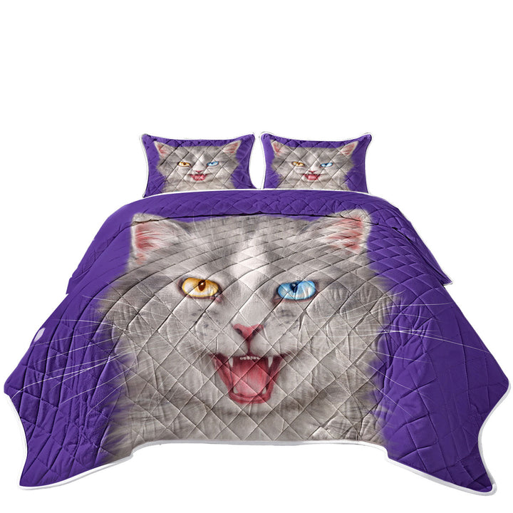 Quilt with Painted Cats Heterochromia Eyes Grey Cat