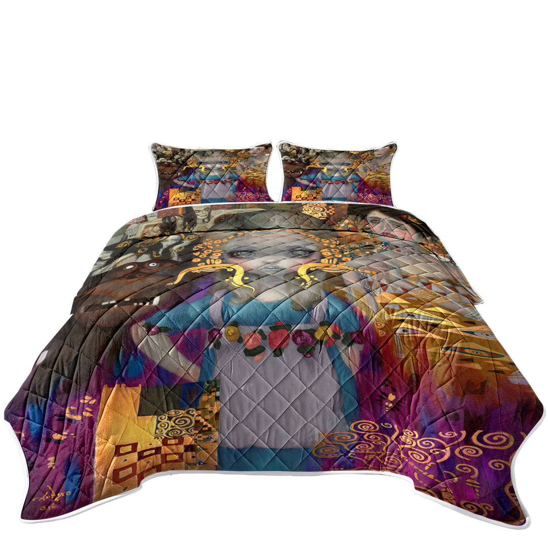 Quilt with Painted Fantasy Art Alice in a Klimt Dream
